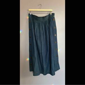 VTG 90s Gene Ewing Bis blue soft denim maxi skirt with button details elastic L